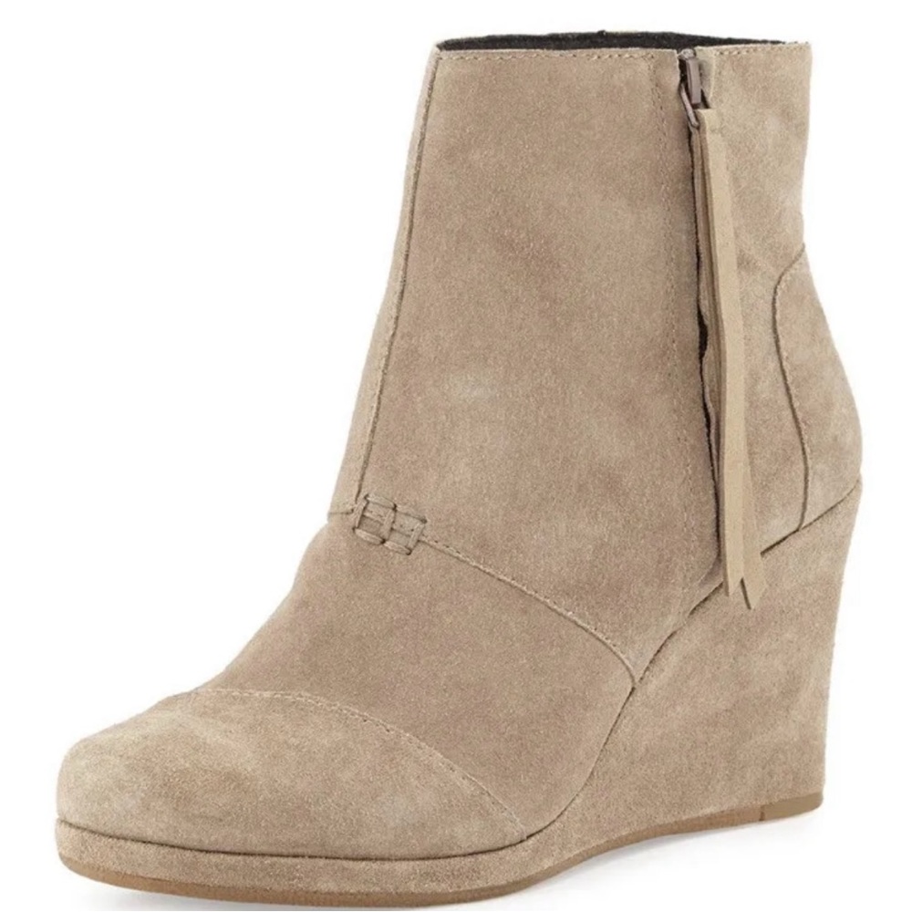 TOMS Desert Wedge High Taupe Suede Ankle Booties Sz 9.5